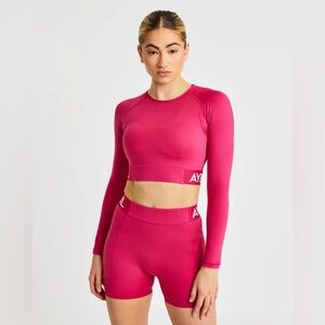 Aybl Active Long Sleeve Crop Top & Bike Shorts NWT Matching Set in Raspberry